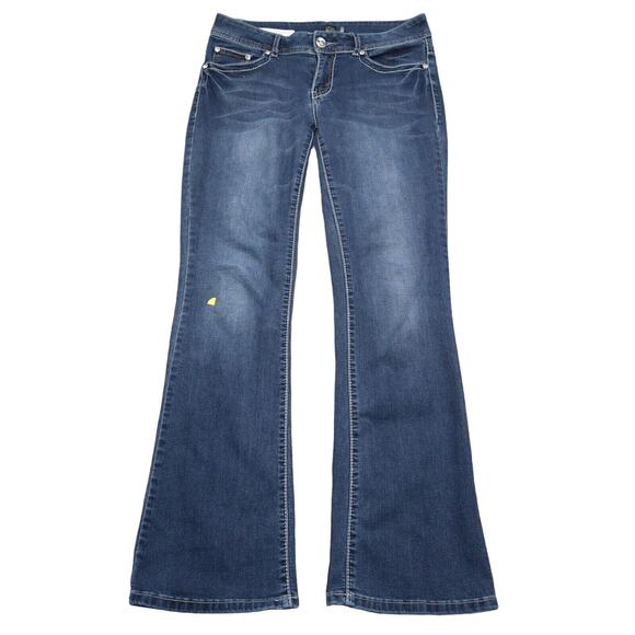 Casual Pants Womens 8 Blue Mid Rise Flat Front 5 Pocket Design Boot Cut Jeans - Picture 1 of 16